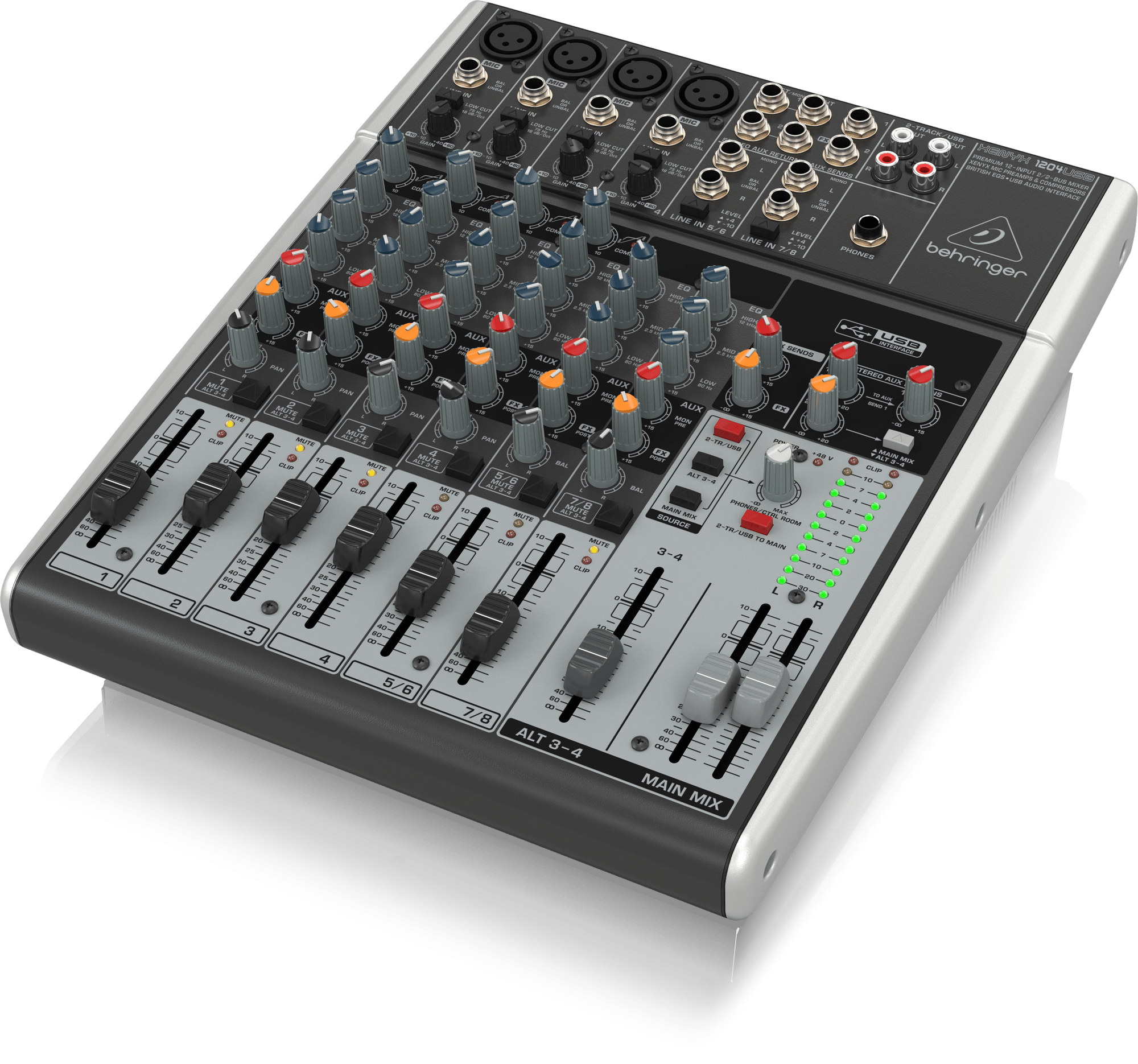 A photo of Behringer XENYX 1204USB Premium 12 Input 2 2 Bus Mixer for hire in London